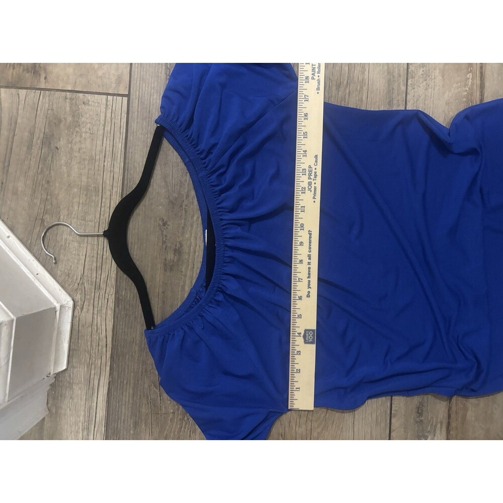 Win Win Women’s Blue Bell Sleeve Tunic Size S-M Stretchy Mini Dress Lace Sleeves - Picture 2 of 6